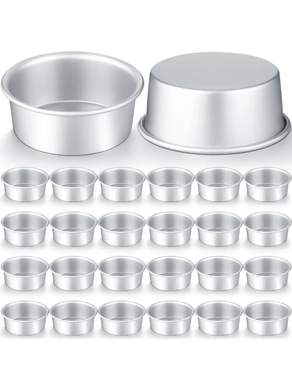 24 Pack Mini Round Cake Pans - 4 Inch Aluminum Baking Tins + 100 Parchment